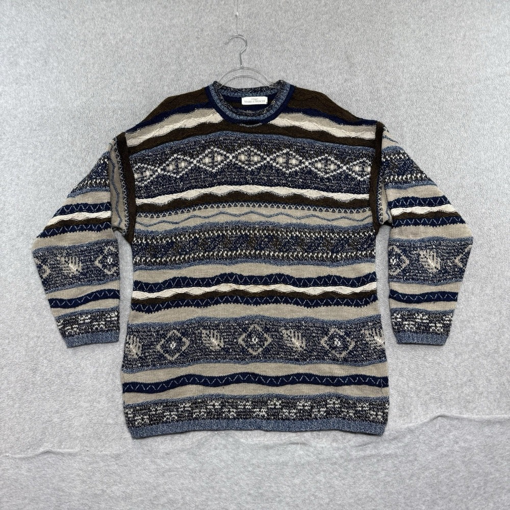 MARKS & SPENCER VINTAGE ST MICHAEL MENS Large Blue Funky JUMPER WOOL 3D COOGI